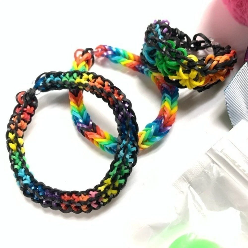 5PC Set 3 Rainbow Loom Girls Bracelets Glow Fidget Spinner JoJo Bow‎ Keychain